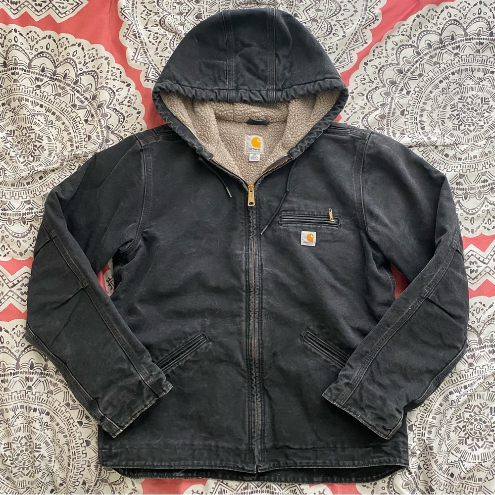 Womens Black Carhartt Washed Duck Sherpa Jacket